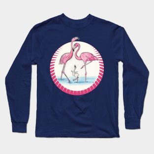 Flamingos Watercolor and Ink Painting Long Sleeve T-Shirt